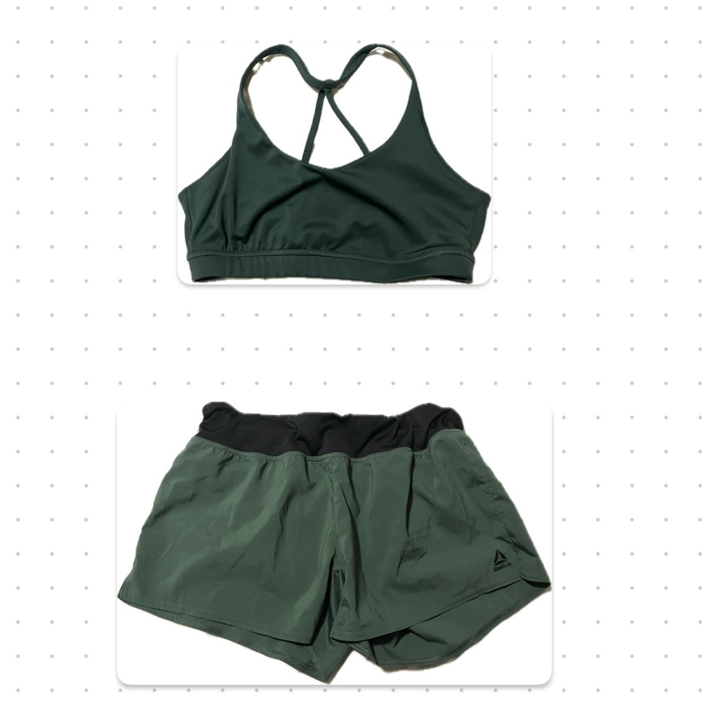 Reebok Green Sports Bra and Running Shorts Matching Set Size M